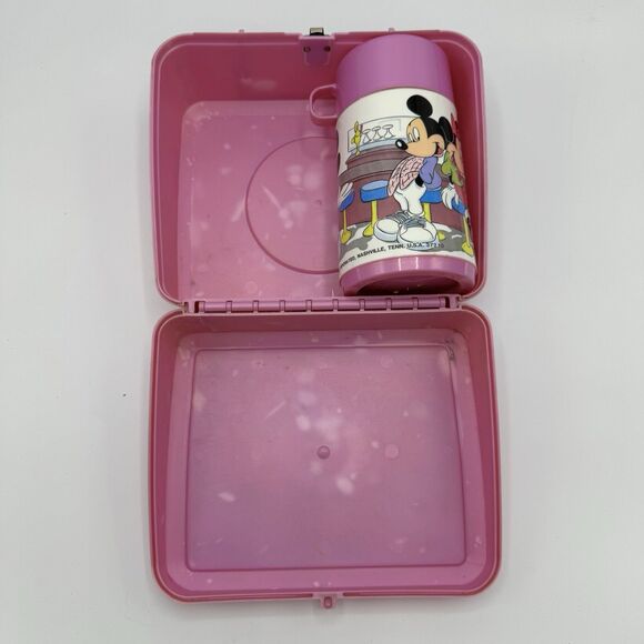 Vintage Mickey Minnie Mouse Plastic Lunch box With Thermos 50s Diner Theme - Picture 2 of 13